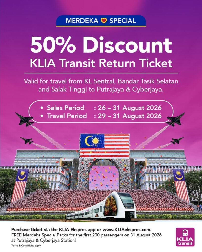 Image from: ERL offers 50% off KLIA Transit return tickets to Putrajaya for National Day 2026