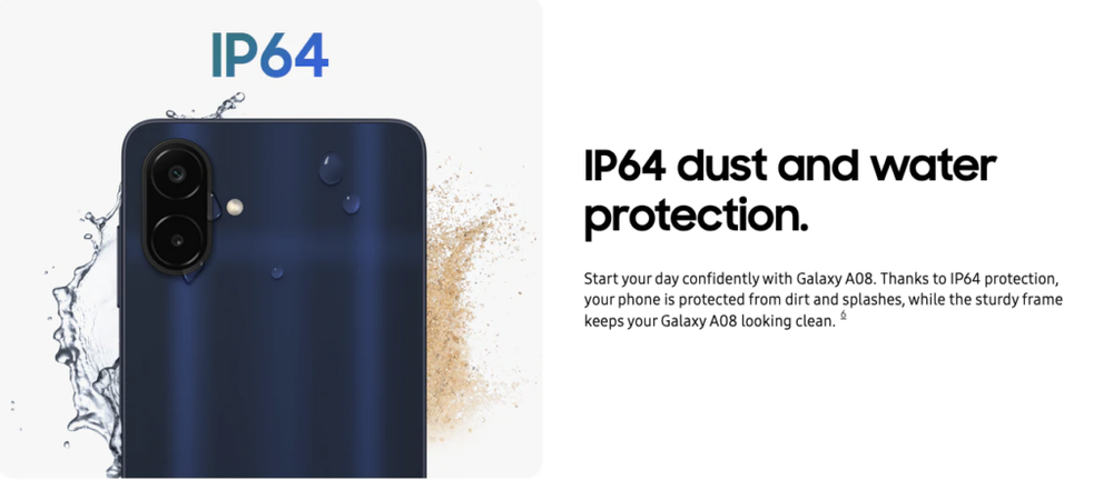 Image from: Samsung Galaxy A08: Entry-level smartphone with 6,000mAh battery and IP64 rating