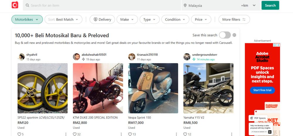 Carousell motorcycle section