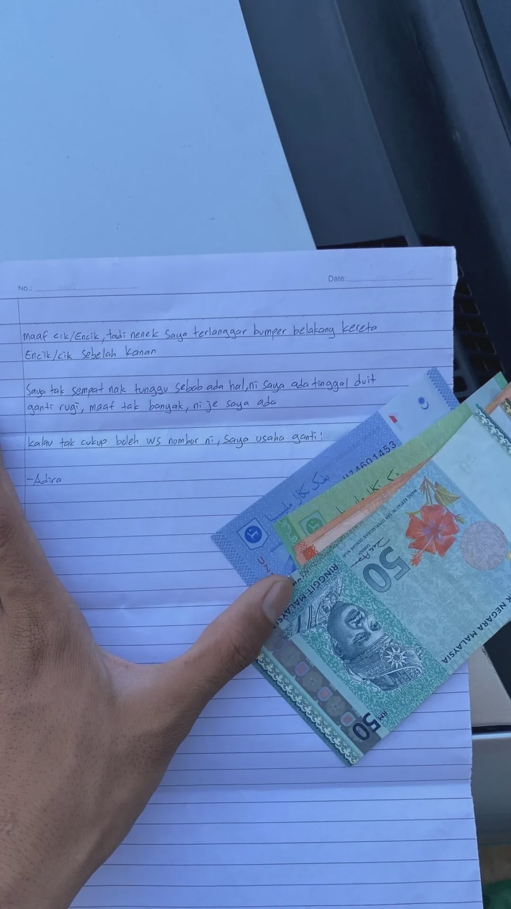 奶奶孙女kelisa撞到myvi留字条rm206赔偿车主退还加码援助 1