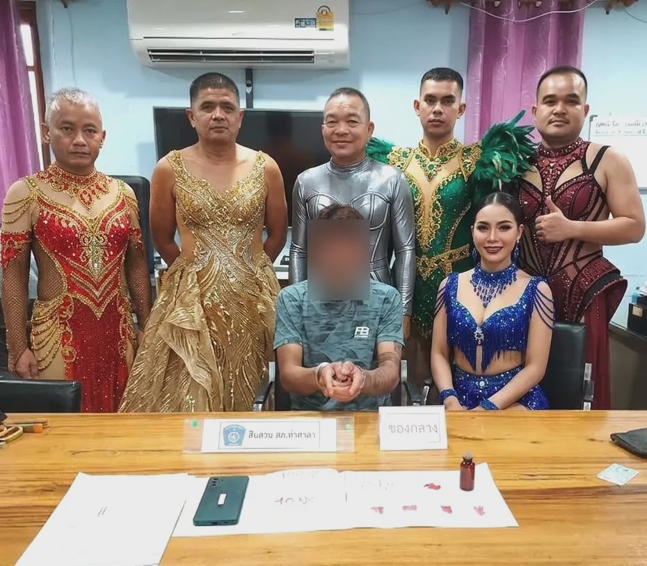 泰国警察穿打扮成舞者舞娘衣服突击检查毒品贩