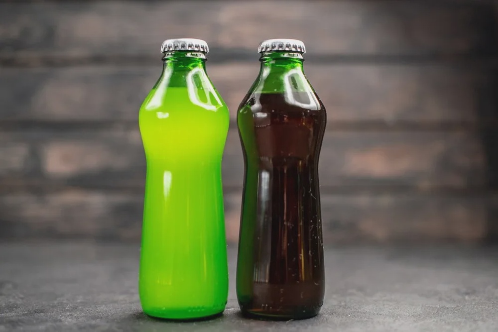 front view green black lemonade bottles 140725 99720