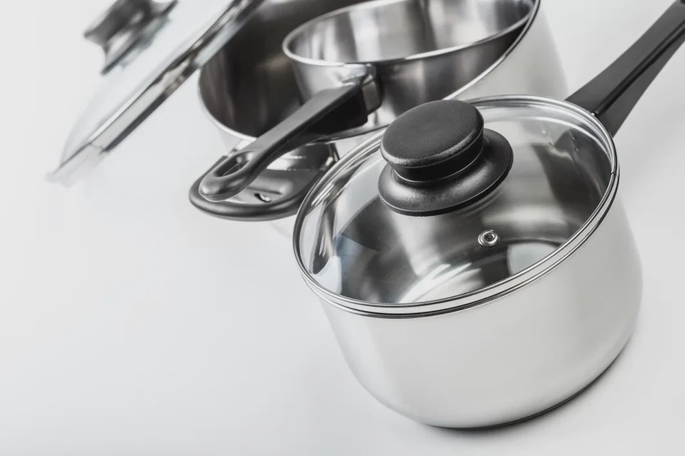 stainless steel pots pans isolated white 93675 129993