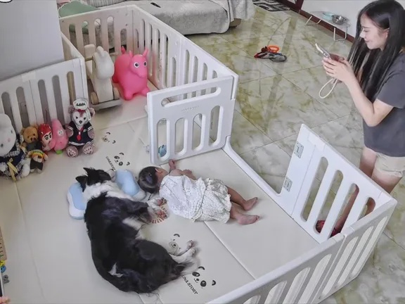 1个枕头小主人睡觉边牧犬狗狗丝滑霸占 10