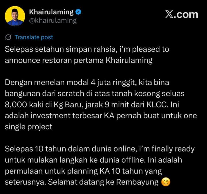 Khairul Aming Umum Buka Restoran Pertama Lepas Setahun Simpan Rahsia ...