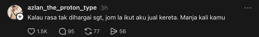 Image from: “Kalau Rasa Tak Dihargai Sangat, Jom La Ikut Aku Jual Kereta” – Azlan The Proton Type Respon Isu Lagu AI