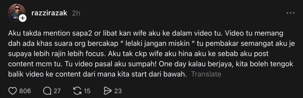 Image from: “Aku Tak Cakap Wife Hina Aku” – Suami Norreen Iman Tampil Jelaskan Isu ‘Lelaki Jangan Miskin’