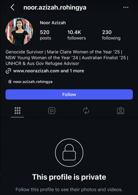 Image from: Aktivis Rohingya Tukar Akaun Ke Private Selepas Dikecam Netizen Malaysia
