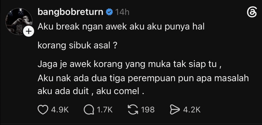 Image from: Bob Tampil Beri Maklum Balas Selepas Dikaitkan Isu Putus Cinta Dengan Azleynaa