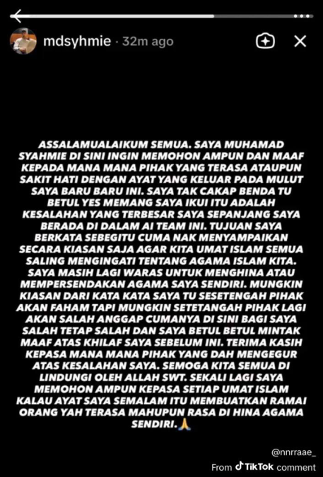 Image from: YouTuber Mohon Maaf Selepas Didakwa Hina Nabi Muhammad SAW