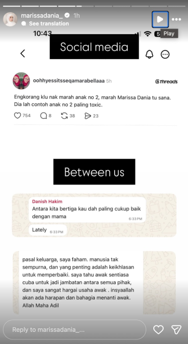 Image from: Marissa Dania Jawab Dakwaan Ketepikan Abby Abadi, Tunjuk Bukti Masih Berhubung