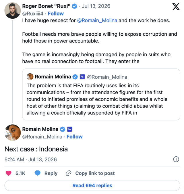Image from: Molina Dedah Bayangan Skandal FIFA Indonesia Jadi Kes Seterusnya