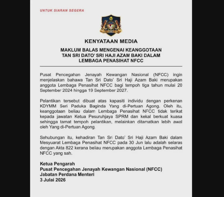 Image from: Lantikan Azam Baki Ke Pusat Jenayah Kewangan Kebangsaan Dipertikai