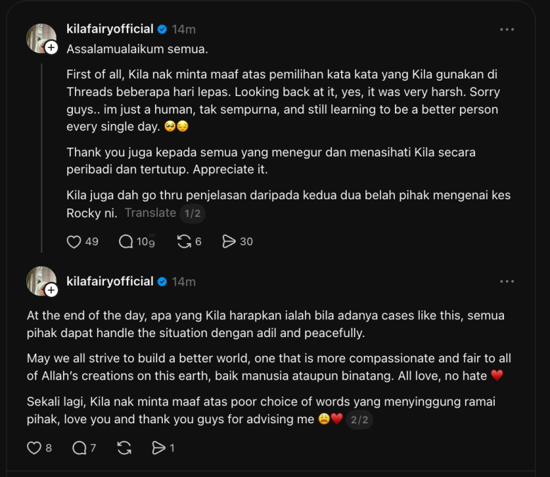 Image from: Kilafairy Mohon Maaf, Akui Kata-Kata Mengenai Kes Rocky Terlalu Keras