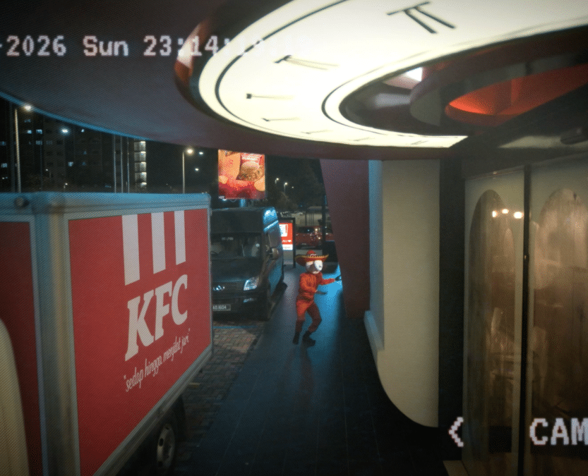 Image from: Dah Kenapa Mengendap Macam Tu? ‘Individu Berbaju Merah’ Ni Kantoi Intai Dalam KFC. Scarynya!