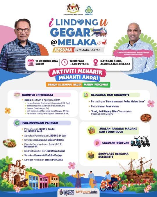 Image from: Korang Yang Ada Saman PERKESO Ataupun Bekerja Sendiri, Wajib Pergi Alor Gajah Sabtu Ni! Ada Diskaun Sampai 80%!