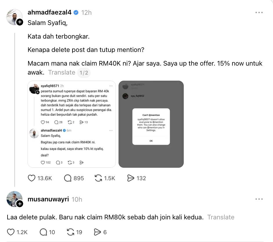 Image from: Ahmad Faezal minta kemuka bukti! Individu padam hantaran dakwa peserta Sumud dibayar RM40,000