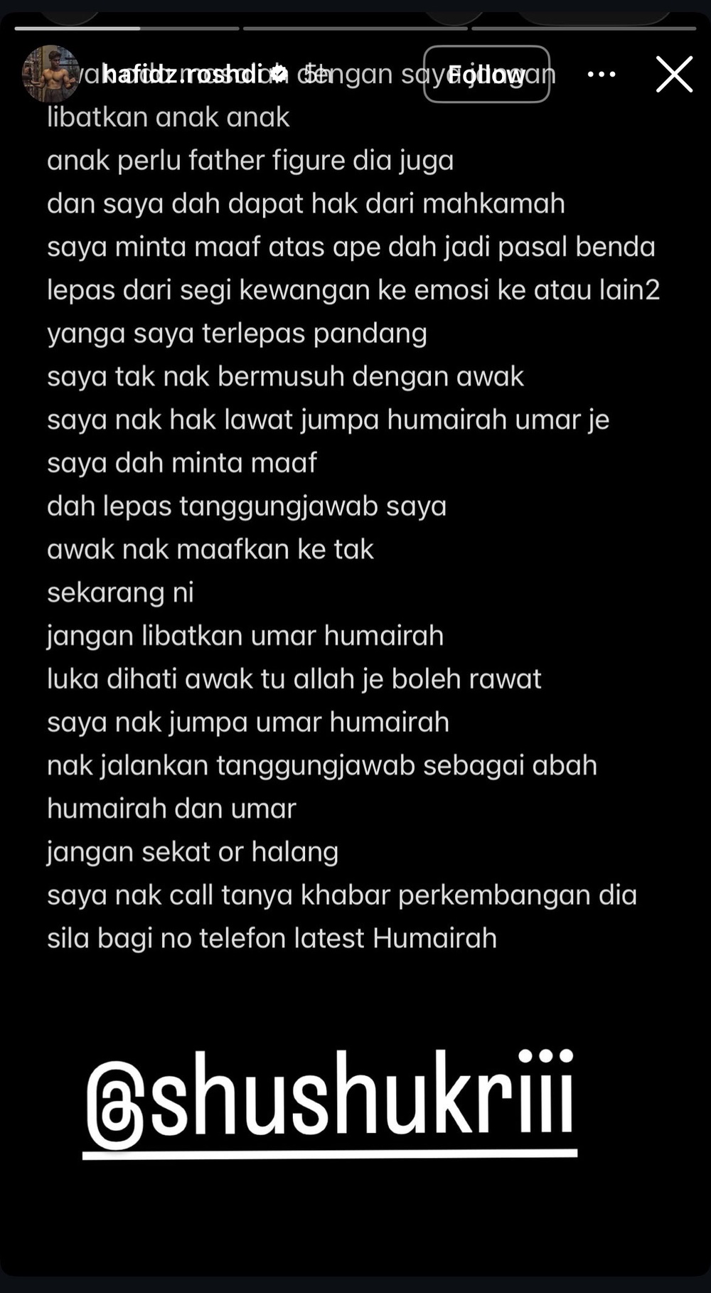 Image from: Tak dapat tunaikan tanggungjawab sebagai bapa, Hafidz Roshdi dakwa dihalang jumpa anak-anak