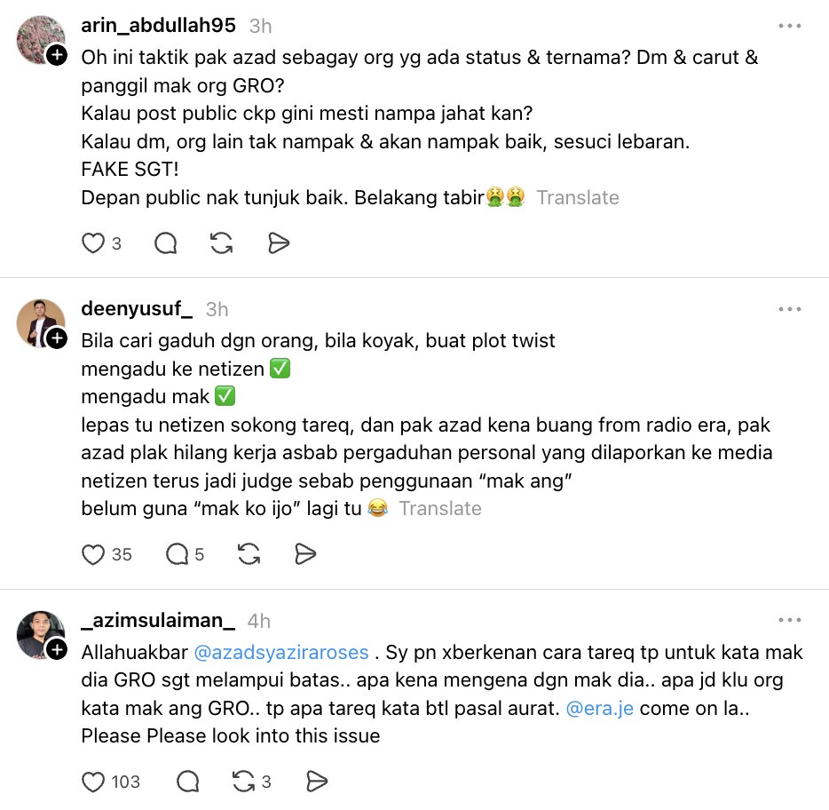 Image from: Libatkan ibu, netizen anggap kata-kata Pak Azad ke Tareq Fit melampau -“Celupar mulut!”