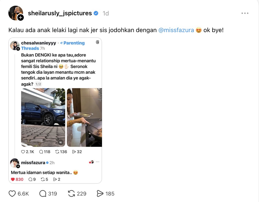 Image from: Sheila Rusly luah hasrat mahu jadikan Fazura menantu – “Kalau ada anak lelaki lagi…”