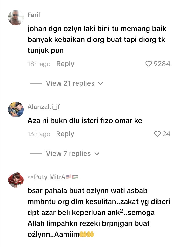 Image from: Azar Azmi kongsi sisi baik Ozlynn, bantu hulur duit waktu susah – “Aku boleh beli susu untuk anak”