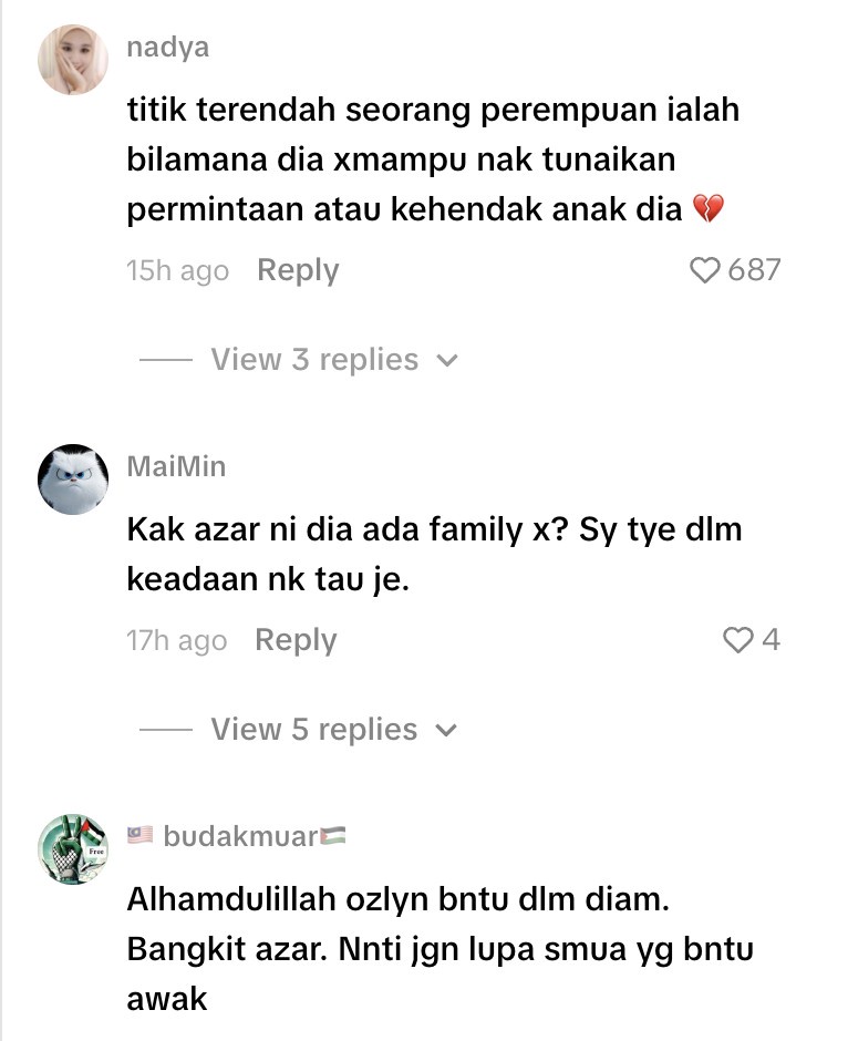 Image from: Azar Azmi kongsi sisi baik Ozlynn, bantu hulur duit waktu susah – “Aku boleh beli susu untuk anak”