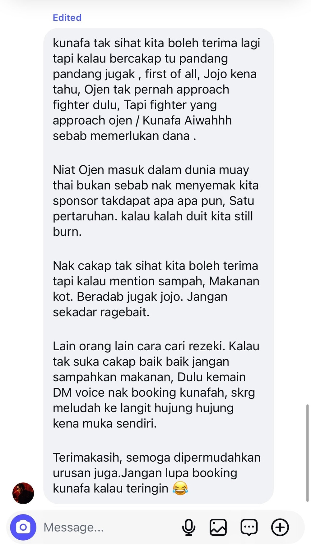 Image from: Kunafa makanan sampah? Ojen dakwa biadab, Johan Ghazali kekal pendirian takkan promosi makanan tak sihat!