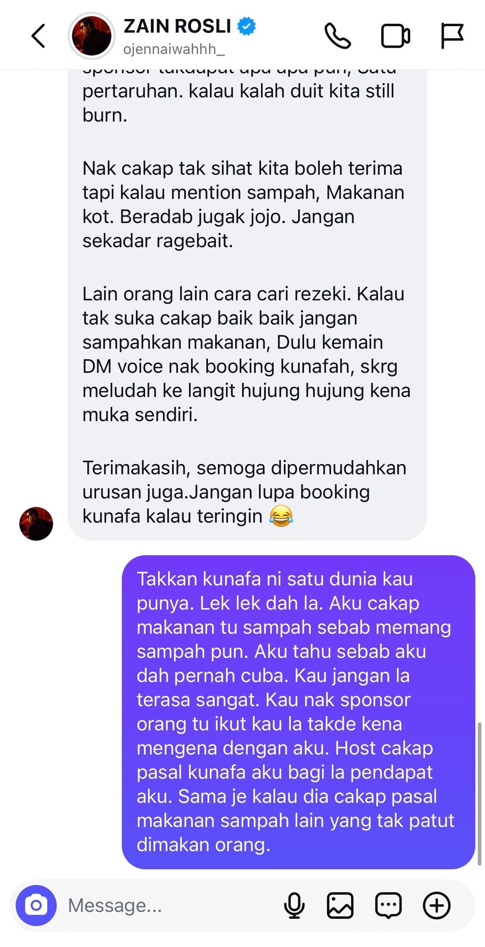 Image from: Kunafa makanan sampah? Ojen dakwa biadab, Johan Ghazali kekal pendirian takkan promosi makanan tak sihat!