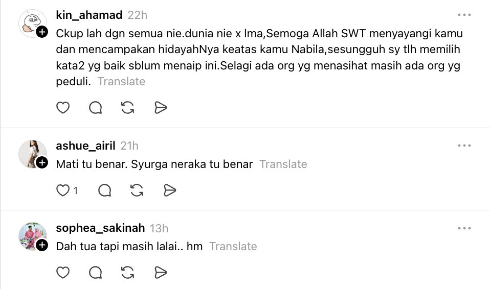 Image from: Netizen akui bakat lakonan Nabila Huda, mohon jaga aurat -“Dah tua kan? Cover sikit pakaian”
