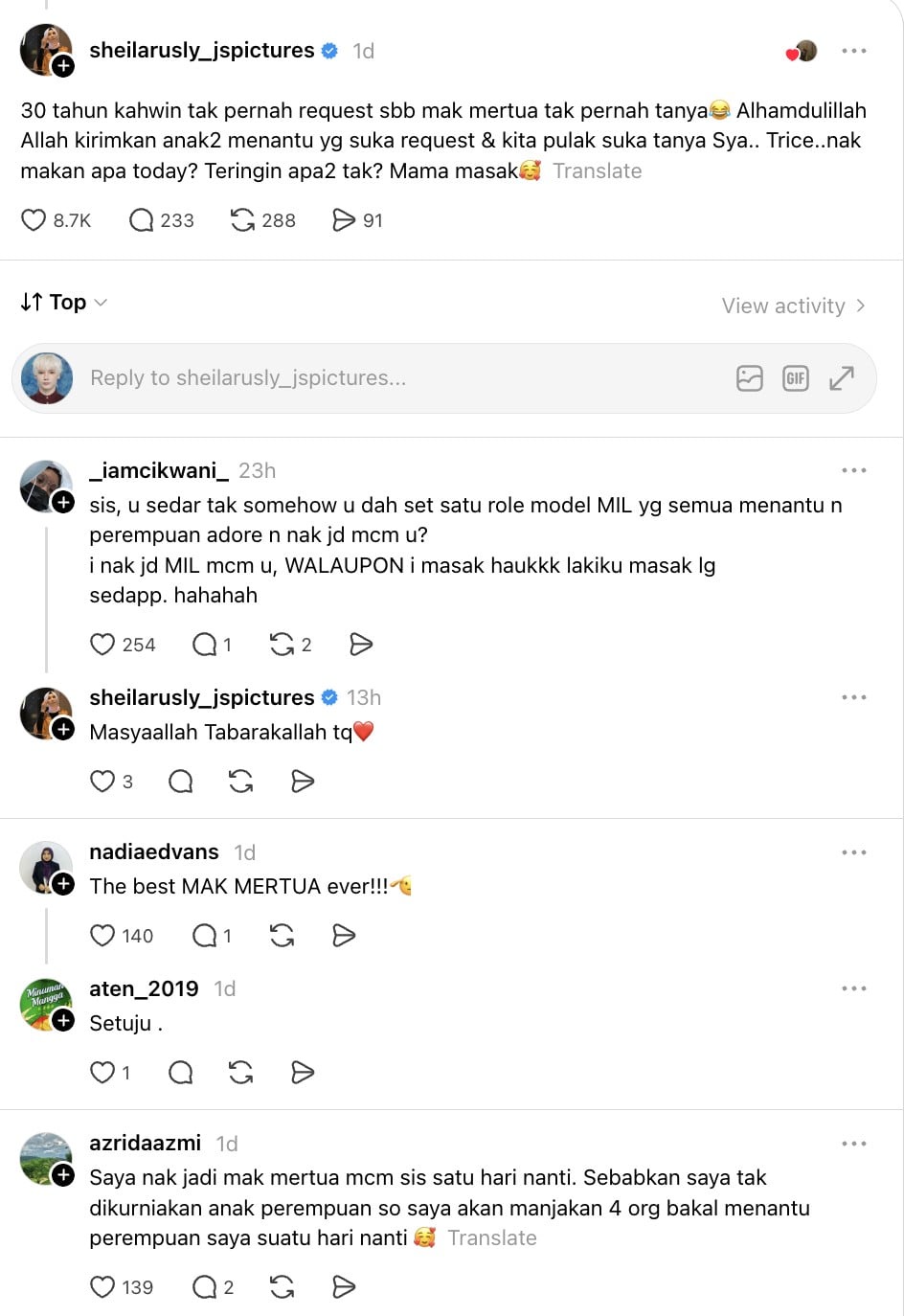 Image from: Sedia masak apa sahaja, Sheila Rusly suka menantu ‘request’ makanan