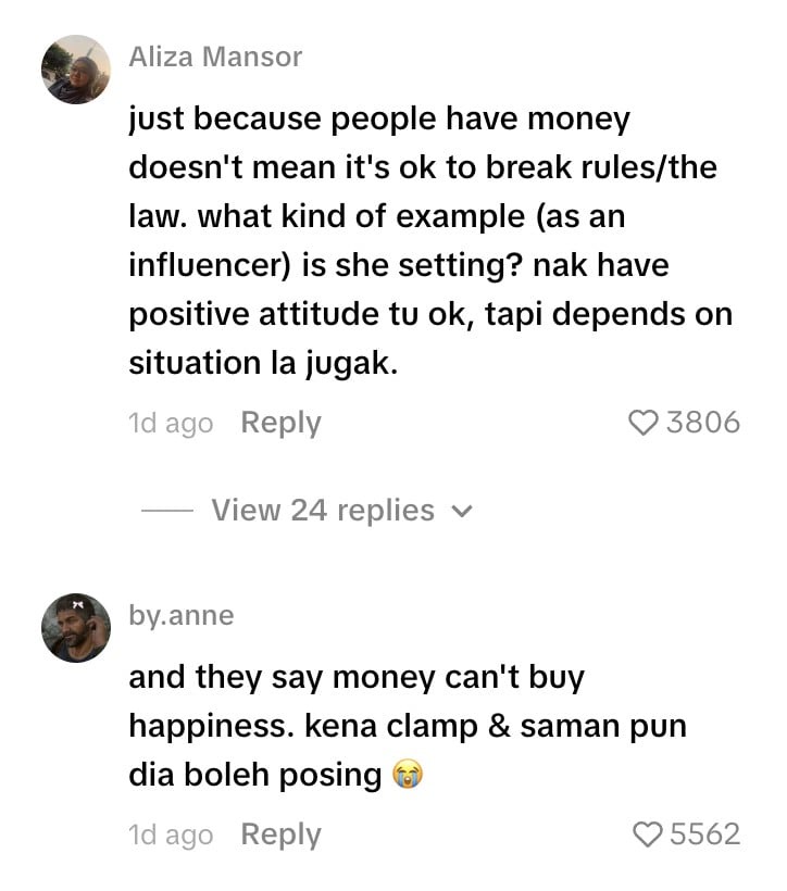 Image from: Netizen tegur Leona, bangga tayang lima saman dalam sebulan – “Jangan sebab kaya, boleh langgar peraturan!”