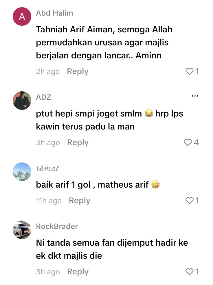 Image from: Kad kahwin tular, Arif Aiman bakal tamatkan zaman bujang esok?
