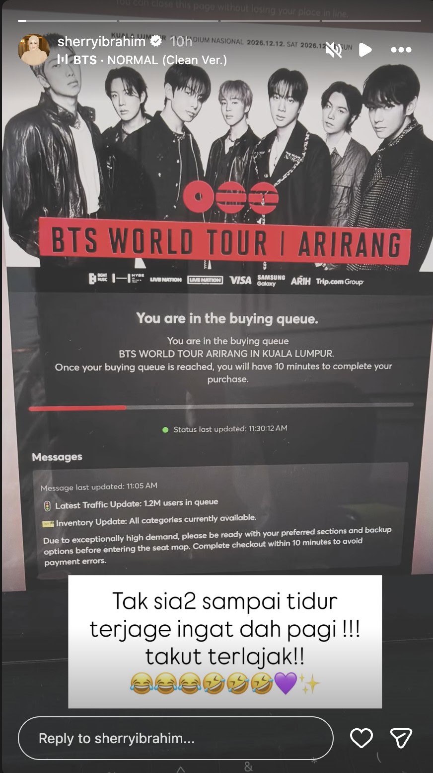 Image from: “Saya berjaya!”- Sherry Ibrahim teruja ‘battle’ tiket konsert BTS, saingan sengit bukan penghalang
