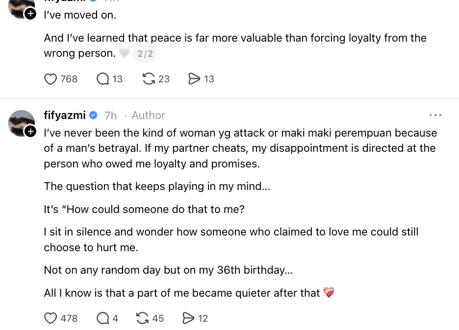 Image from: Mesej mesra jadi bukti! Fify Azmi kongsi kisah pernah dicurangi -“Saya dah move on”