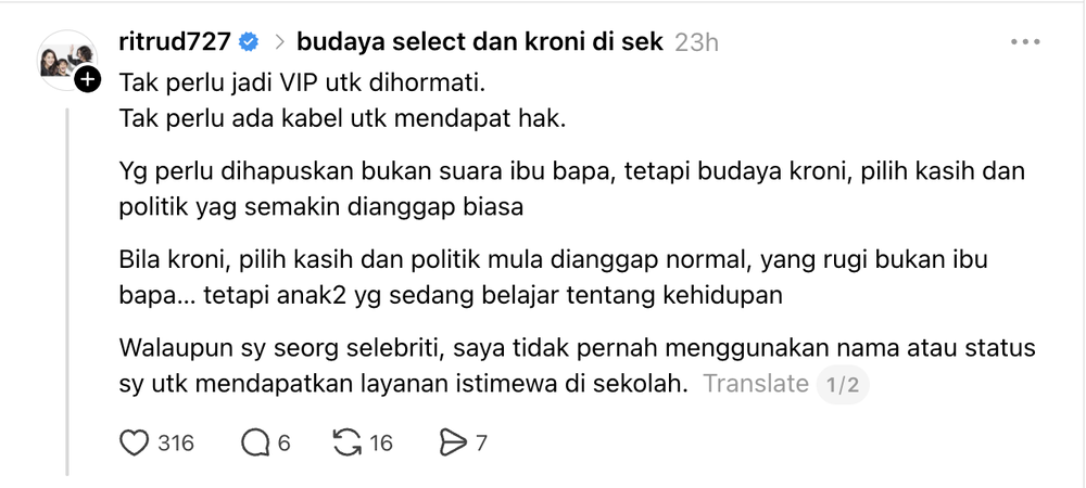 Image from: Walaupun saya selebriti, tak pernah guna status untuk dapatkan layanan istimewa – Rita Rudaini