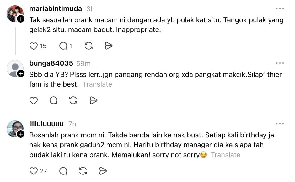 Image from: Ramai tak senang lihat ‘prank’ hari jadi keluarga Bella Astillah -“Ada YB dekat situ”