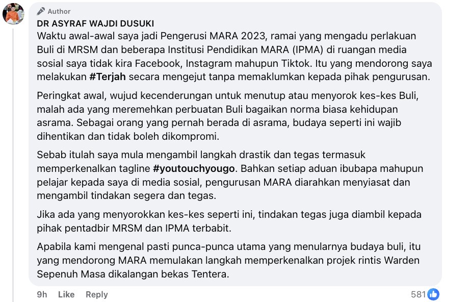 Image from: “Tiada istilah nak jaga nama” -Asyraf Wajdi gesa dedah sahaja kes salah laku di MRSM