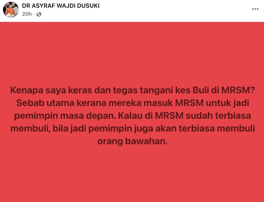 Image from: “Tiada istilah nak jaga nama” -Asyraf Wajdi gesa dedah sahaja kes salah laku di MRSM