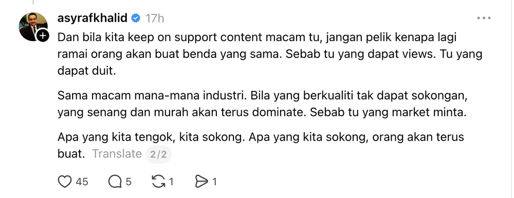 Image from: Asyraf Khalid tegur banyak podcast hilang kualiti -“Yang jadi bahan ketawa view mencanak”