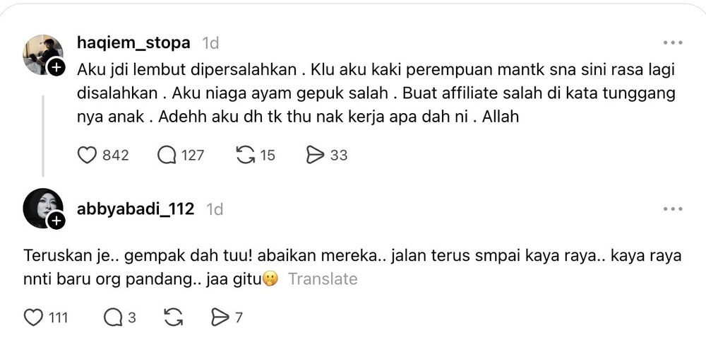 Image from: Haqiem Stopa niaga ‘affiliate’, Abby Abadi titip kata semangat – “Kaya nanti baru orang pandang”