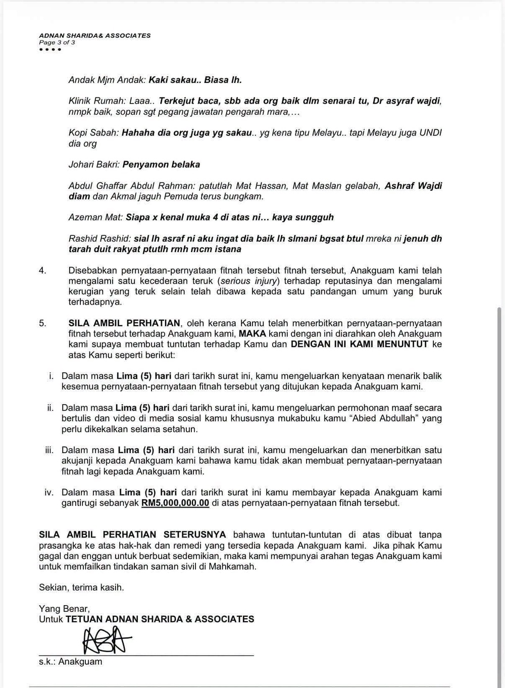 Image from: Isu Tabung Haji: Ini soal maruah! Asyraf Wajdi hantar LOD RM5 juta kepada dua individu