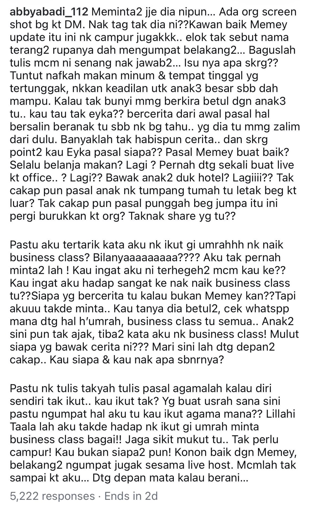 Image from: “Siapa je yang bercerita kalau bukan Memey kan?” – Abby Abadi persoal dakwaan umrah naik kelas perniagaan