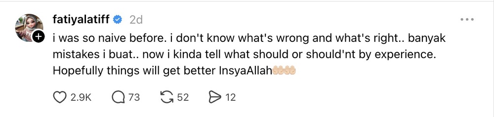 Image from: Fathia Latiff akui banyak khilaf, mahu jadi baik dengan tunaikan solat