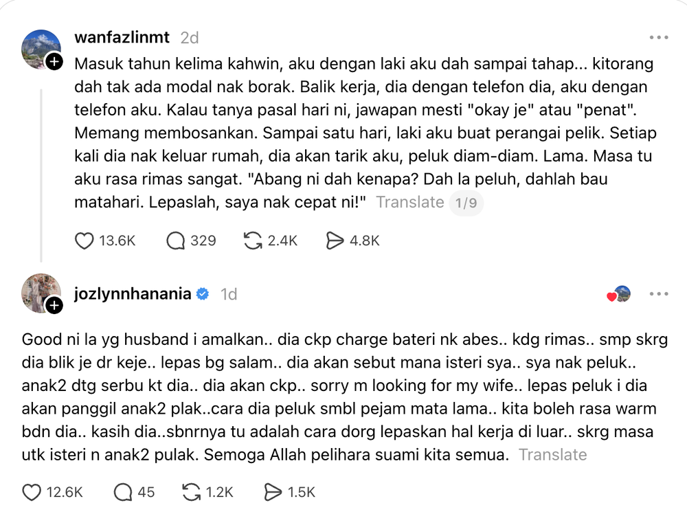 Image from: Ozlynn Waty kongsi cara Johan lepaskan tekanan kerja – “Balik rumah, dia cari saya nak peluk”