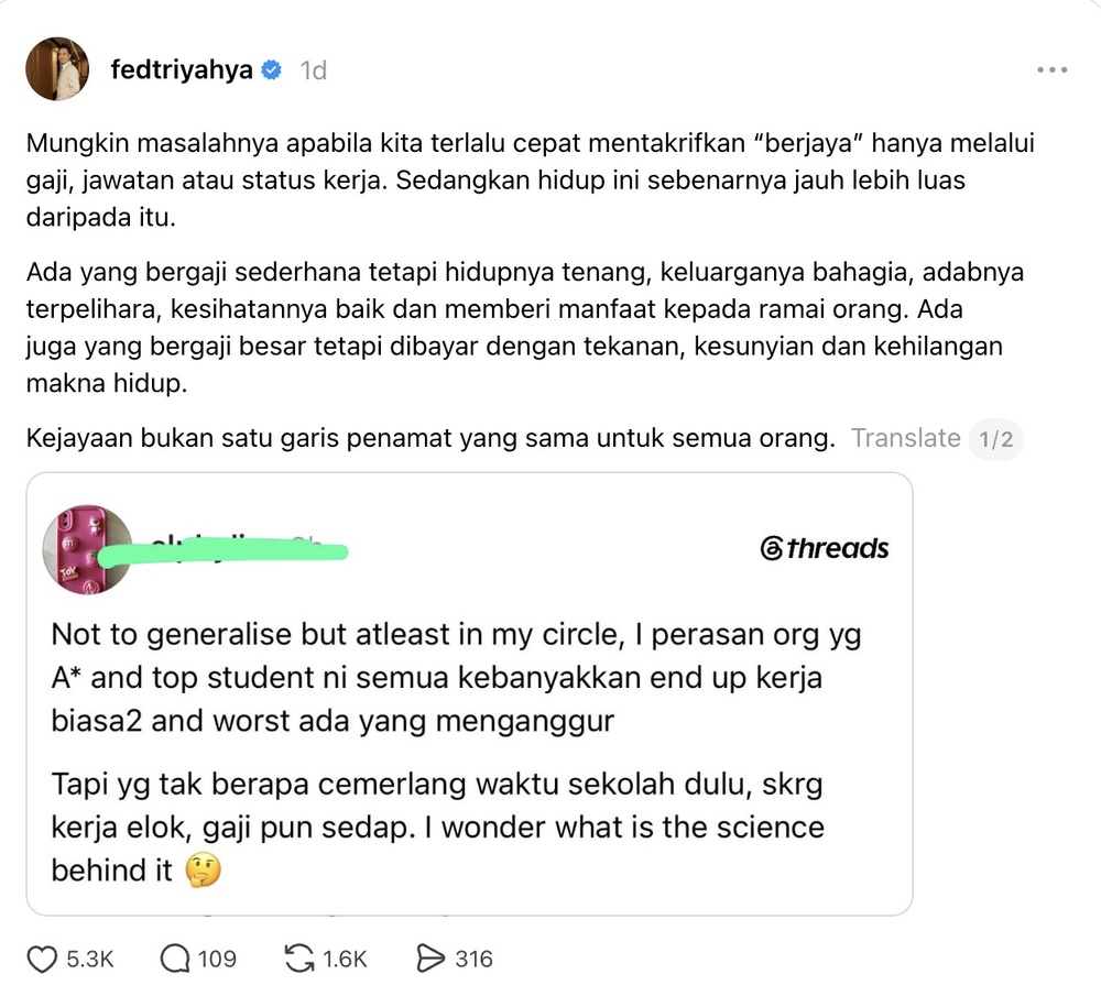 Image from: Ada yang bergaji besar tapi dibayar dengan tekanan, hilang makna hidup – Fedtri Yahya