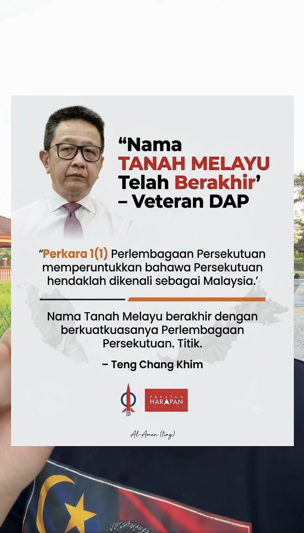 Image from: Tanah Melayu tak pernah hilang! Akmal Saleh bidas Chang Khim, minta kaji semak fakta