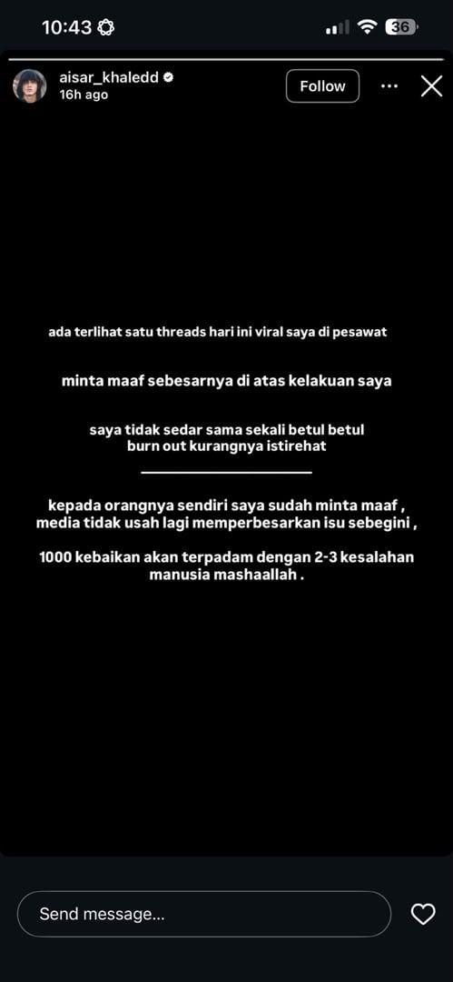 Image from: Tendang kerusi penumpang lain, Aisar Khaled mohon maaf -“Saya tak sedar, betul-betul burnout..”