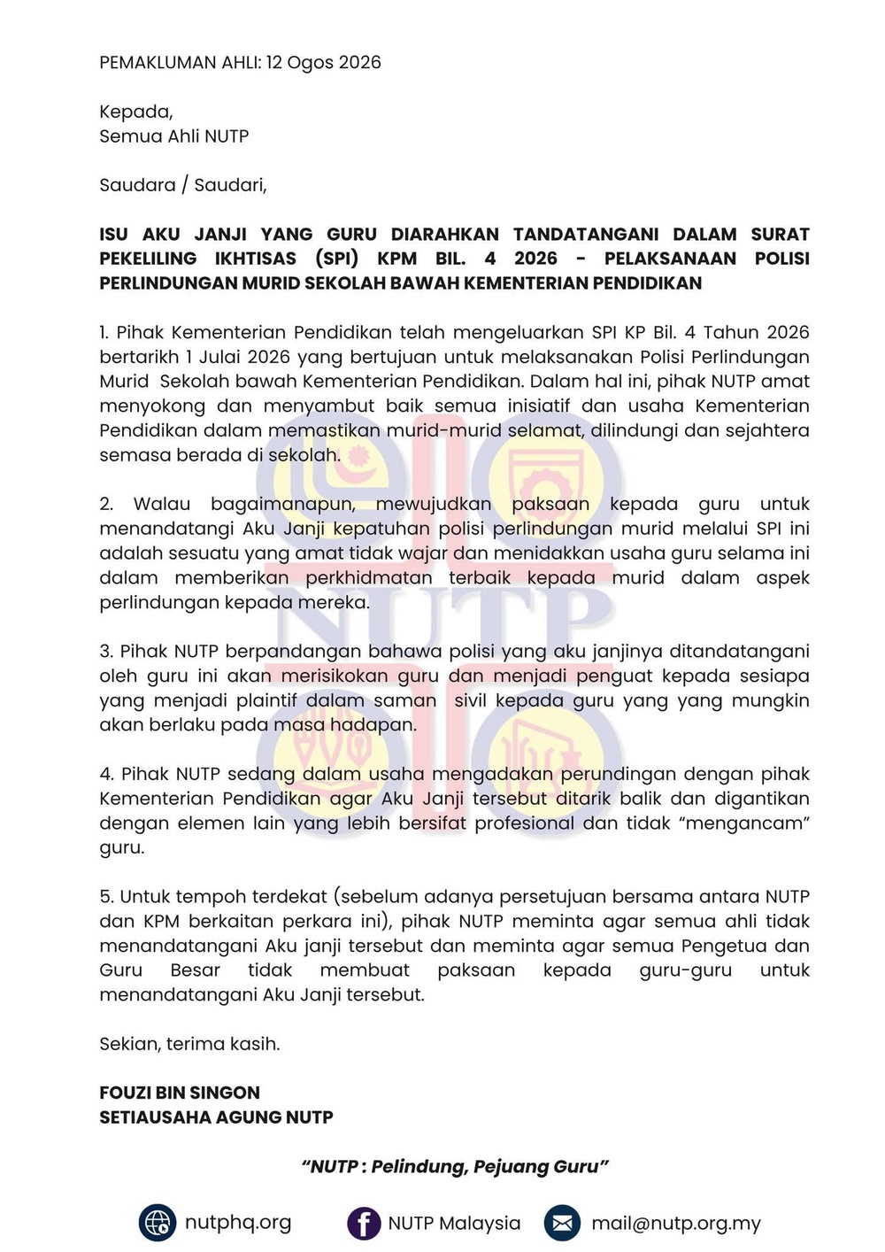 Image from: Fadhlina mohon guru bertenang, KPM akan terangkan Polisi Perlindungan Murid