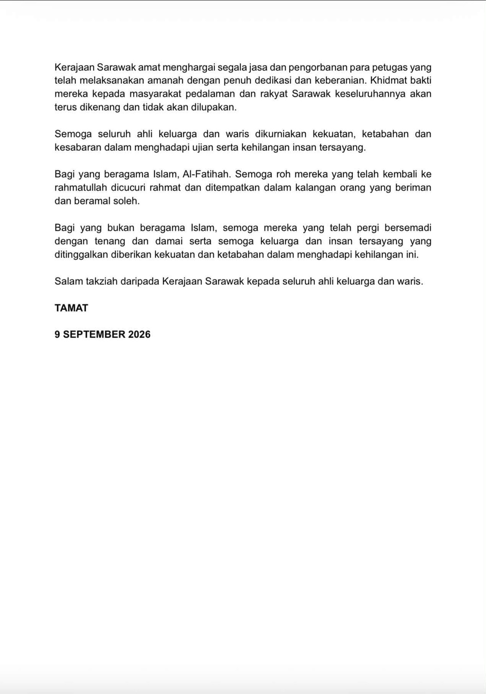 Image from: Kerajaan Sarawak sumbang RM100,000 kepada setiap keluarga petugas FDS terkorban