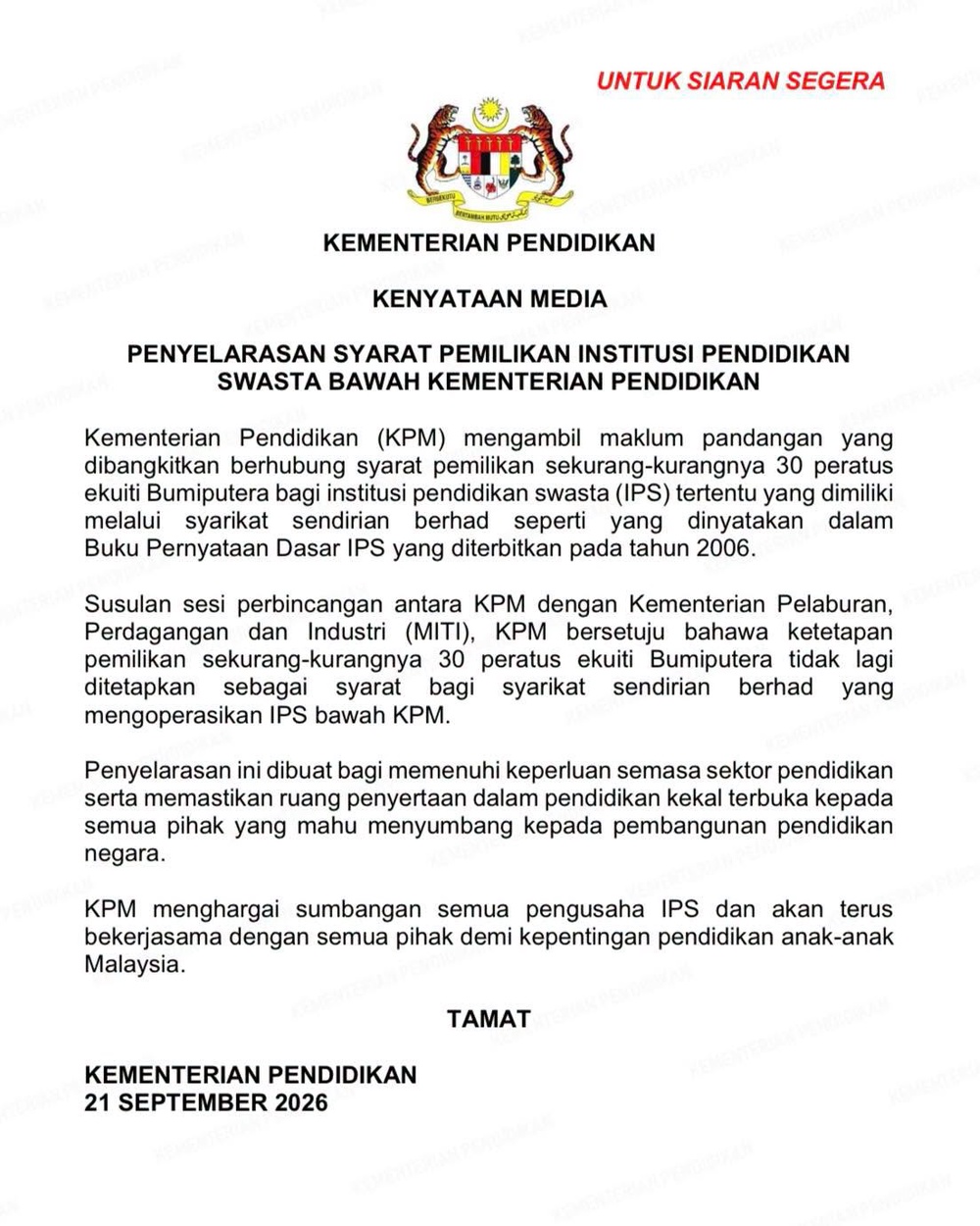 Image from: Hapuskan syarat 30% ekuiti Bumiputera IPS? MITI nafi terima makluman
